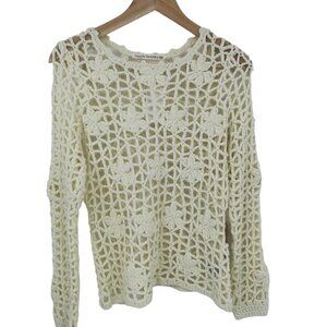 Hippie Laundry Cream Crochet Flower Open Knit Sweater Size S New Boho Bohemian